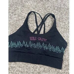 Kill Crew Black Sports Bra with Blue Flame Design